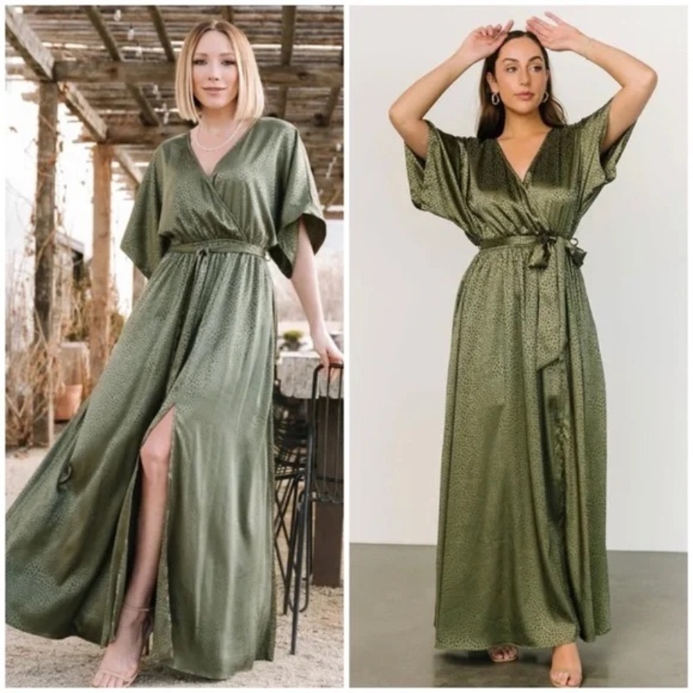 Baltic Born Savannah Print Kimono Maxi Dress Olive Green Size XS